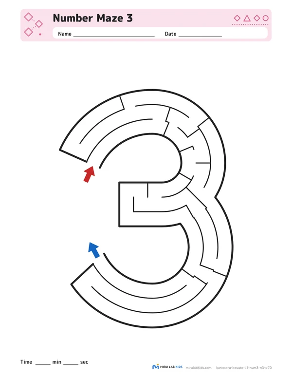 Number Mazes Level 1 Number 3 worksheet