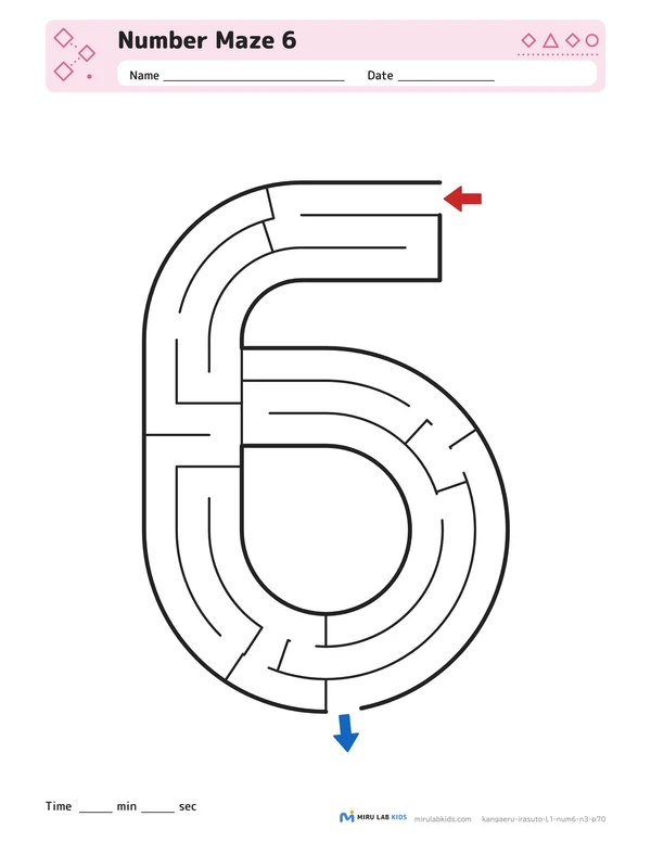 Number Mazes Level 1 Number 6 worksheet