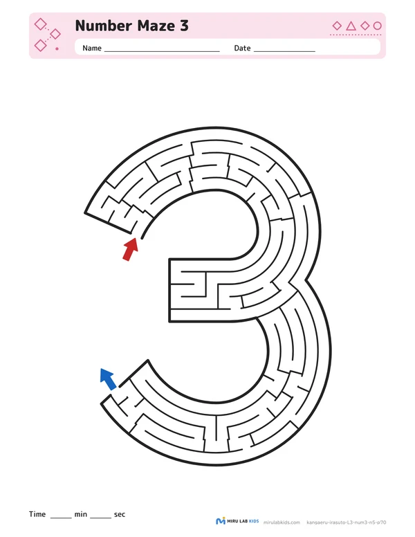 Number Mazes Level 3 Number 3 worksheet