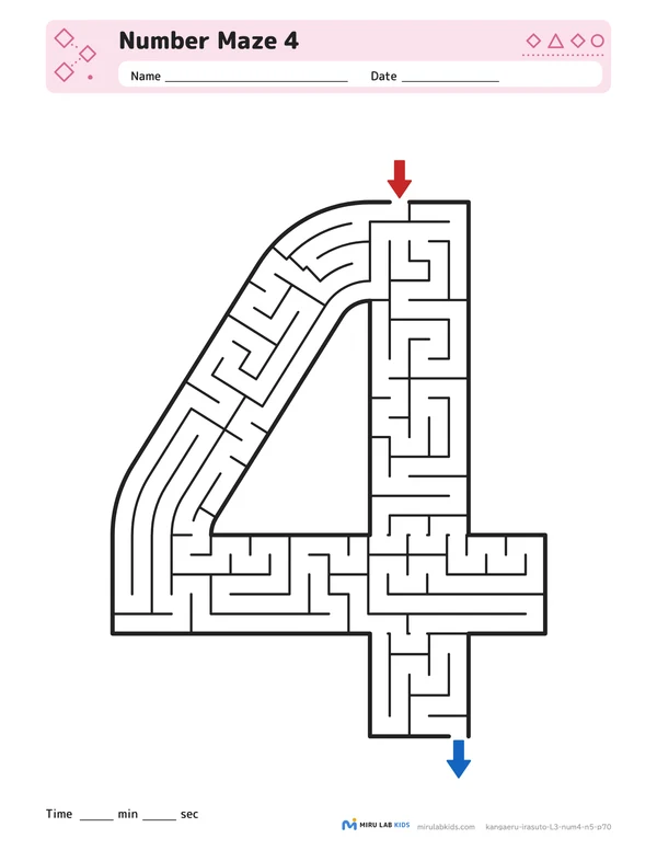 Number Mazes Level 3 Number 4 worksheet