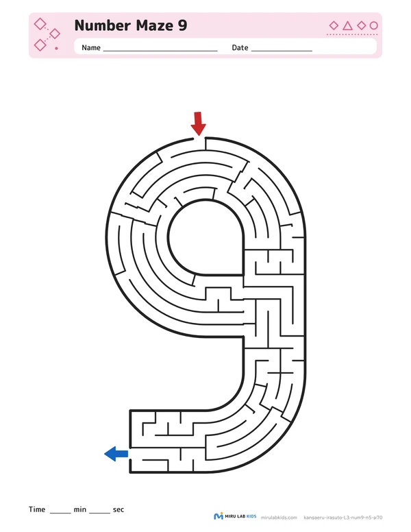 Number Mazes Level 3 Number 9 worksheet