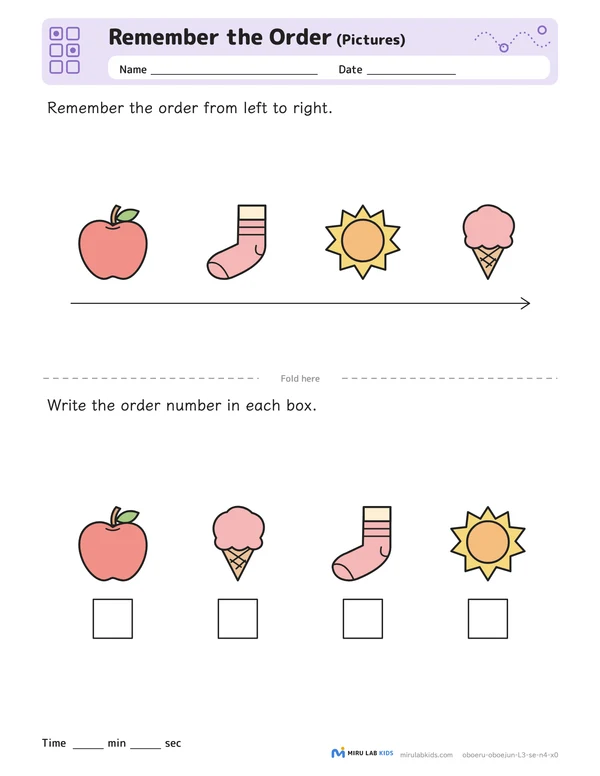 Remember the Order: Pictures Level 3 worksheet example