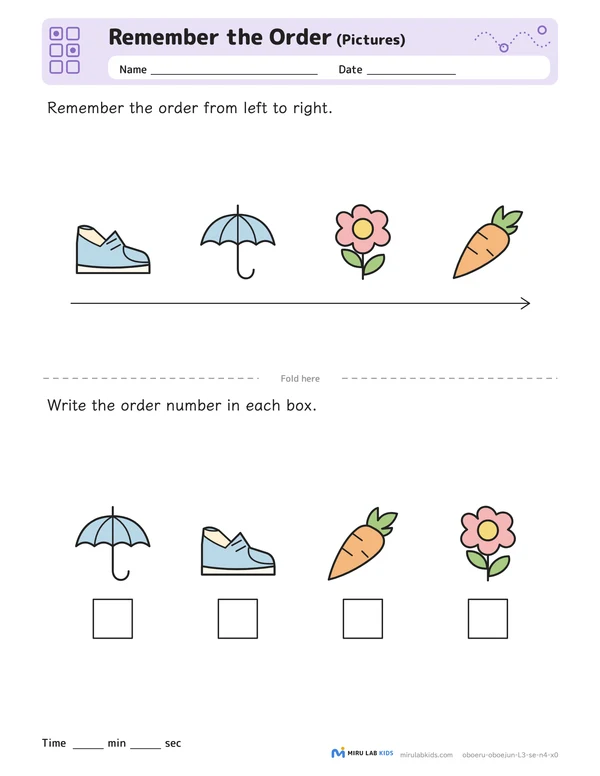 Remember the Order: Pictures Level 3 No. 2 worksheet