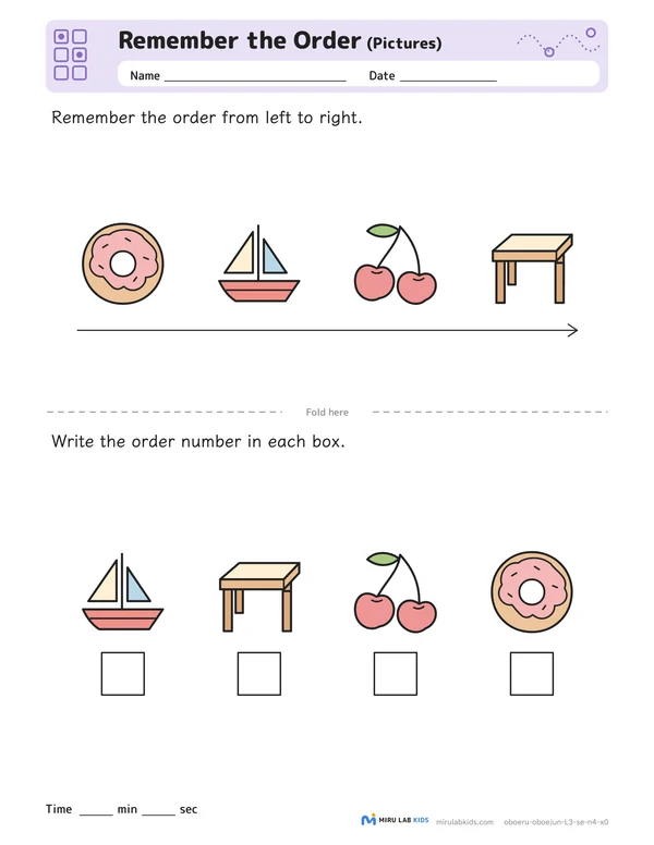 Remember the Order: Pictures Level 3 No. 3 worksheet