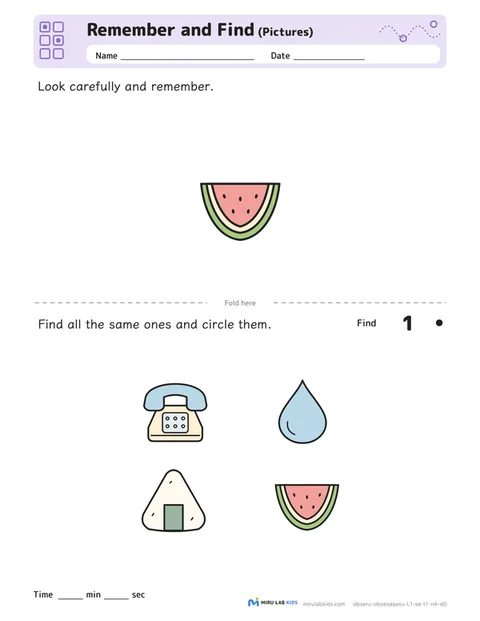 Remember and Find: Pictures Level 1 No. 1