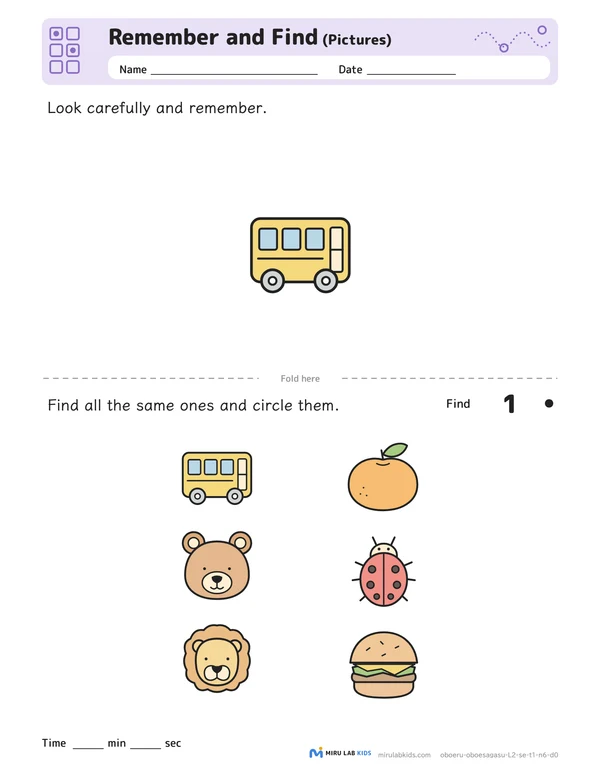 Remember and Find: Pictures Level 2 No. 1 worksheet