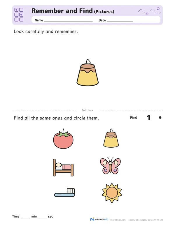 Remember and Find: Pictures Level 2 No. 3 worksheet