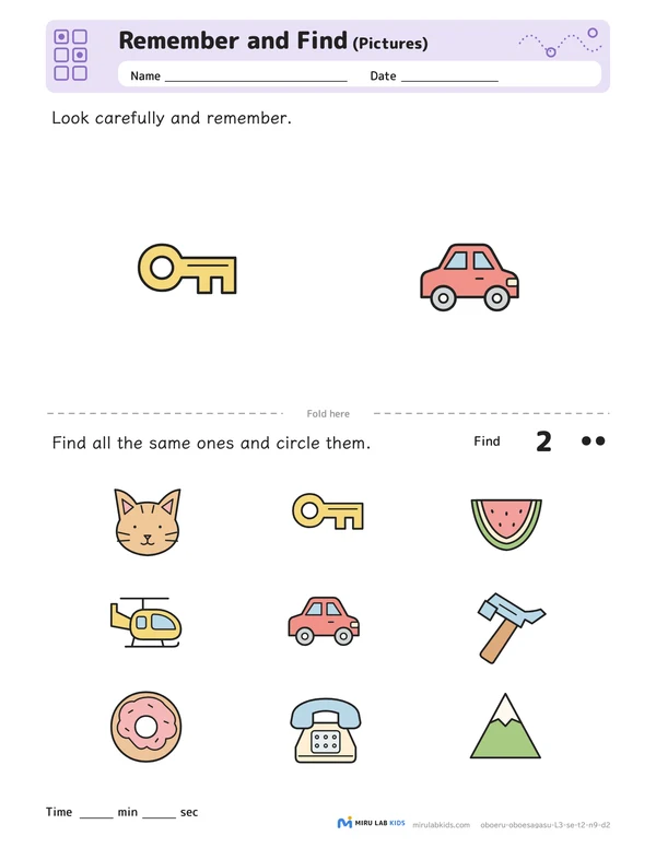 Remember and Find: Pictures Level 3 No. 1 worksheet