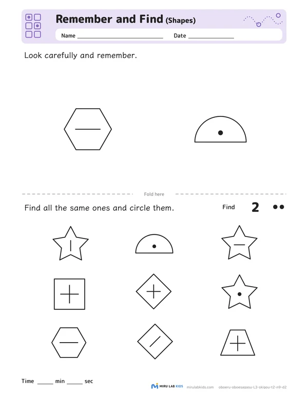 Remember and Find: Shapes Level 3 worksheet example