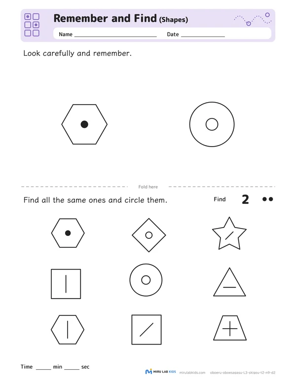 Remember and Find: Shapes Level 3 No. 3 worksheet