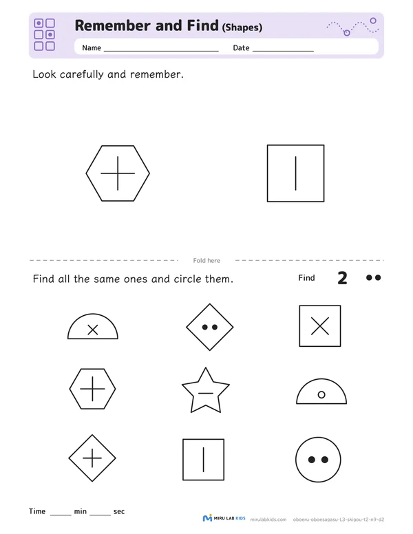 Remember and Find: Shapes Level 3 No. 5 worksheet