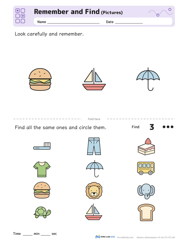 Remember and Find: Pictures Level 4 No. 1 worksheet