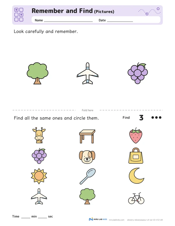 Remember and Find: Pictures Level 4 No. 3 worksheet
