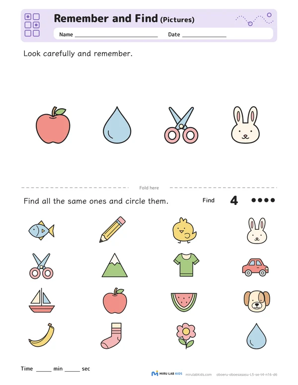Remember and Find: Pictures Level 5 No. 1 worksheet