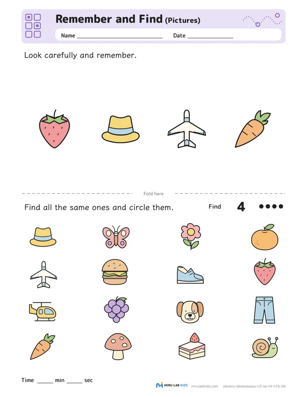 Remember and Find: Pictures Level 5 No. 4 worksheet