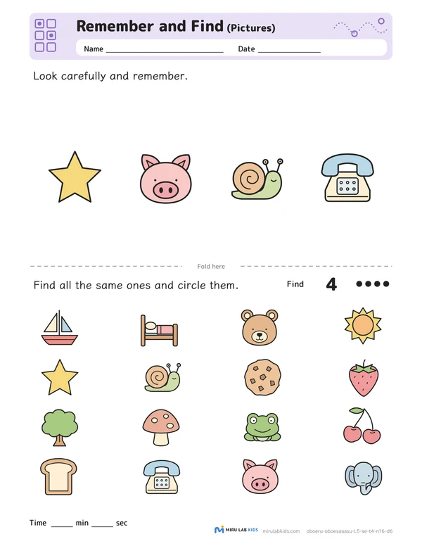 Remember and Find: Pictures Level 5 No. 5 worksheet