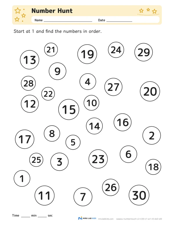 Number Hunt Level 3 worksheet example