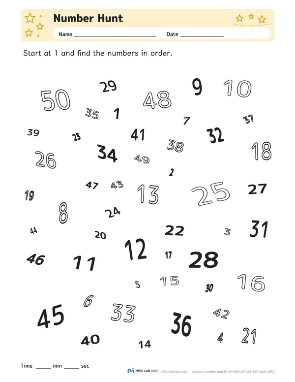 Number Hunt Level 5 No. 1 worksheet