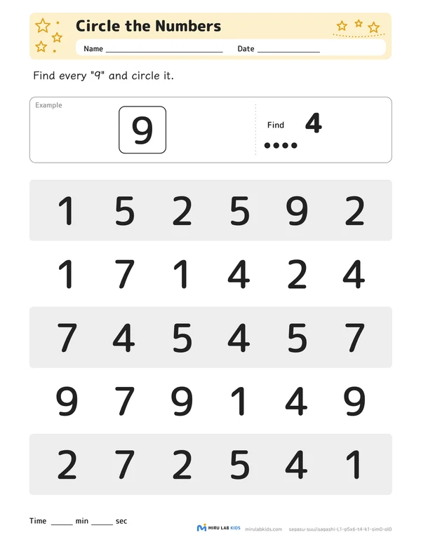 Circle the Numbers Level 1 No. 4 worksheet