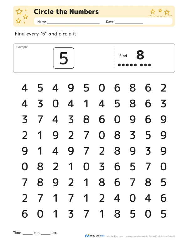 Circle the Numbers Level 3 No. 2 worksheet